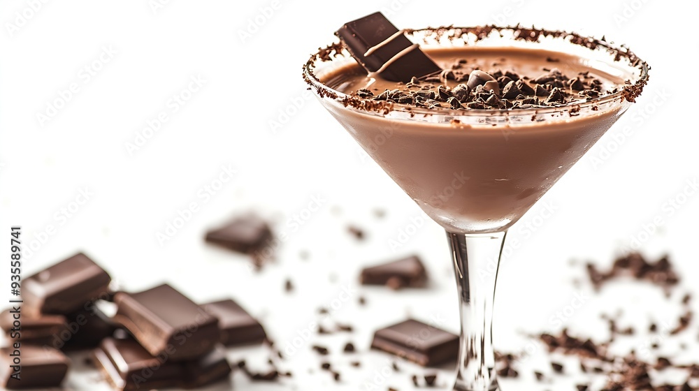 Poster chocolate martini isolated on white background with chocolate on the rim : generative ai
