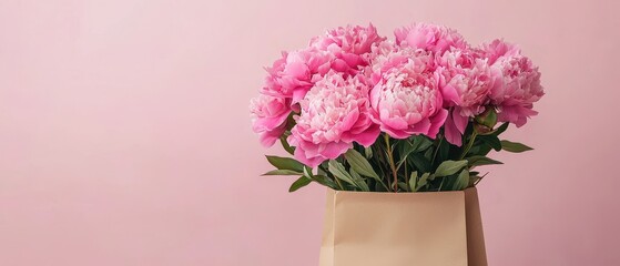 Fototapeta premium Beautiful pink peony bouquet in paper