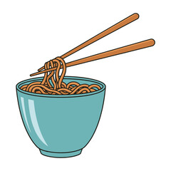 bowl of noodles with chopsticks cartoon
