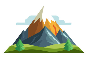 A Mountain Range with Snow-Covered Peaks and Green Trees