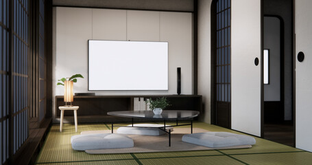 japan low table and pillow in modern living room colorful style. 3D render