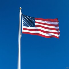 Fototapeta premium American Flag On Pole Blowing In the Wind