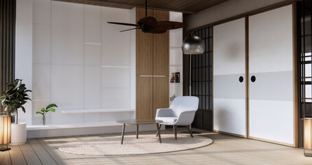 abinet wooden design on white room interior modern style.