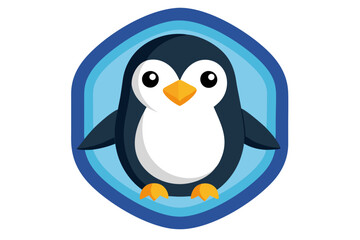 Naklejka premium Cartoon Penguin in a Blue and White Oval