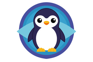 Obraz premium Cartoon Penguin with Blue and White Background