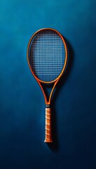 A vibrant tennis racket displayed against a blue background, capturing the essence of sports and athleticism.