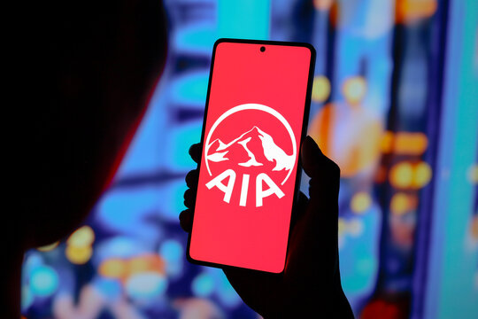 August 23, 2024, Paraguay. In this photo illustration, the AIA Group Limited logo is displayed on a smartphone screen.
