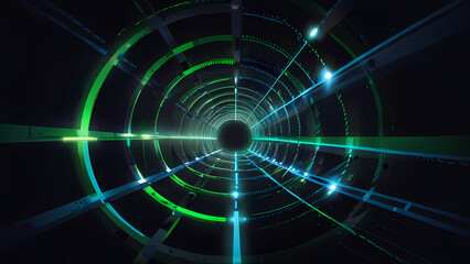 Obraz premium A flat vector background depicting a tunnel formed by rotating blue and green laser beams, creating a sense of depth and motion