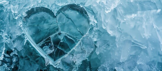 cold frozen ice cubes in form of heart