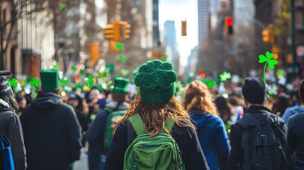 Obraz premium 15. A vibrant St. Patrick is Day parade with green decorations and people wearing shamrocks