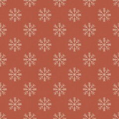 Christmas seamless pattern design. Snow flakes on the brick colour background

