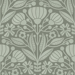 Seamless pattern floral design in olive colours in rustic style