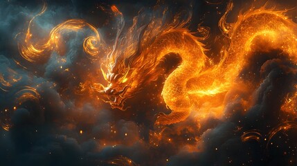 Glowing Oni Engulfed in Swirling Golden Patterns Against Dark Abstract Background
