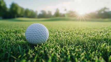 Obraz premium Close up golf ball on green grass field. Sport golf club. Golf game concept. copy space for text.