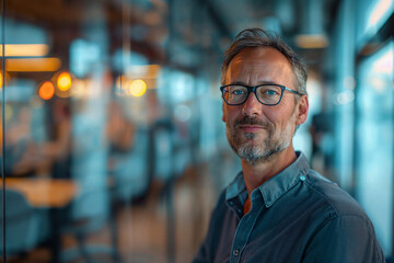 Obraz premium Professional Man with a Confident Smile in Office. Generative AI image