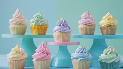 Colorful Cupcakes on a Stand.