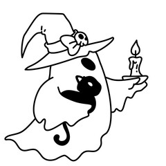 hand drawn cute halloween groovy ghost doodle line art