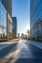 Fototapeta premium Clean empty road on modern office