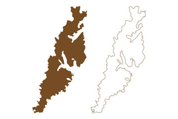 Obraz premium Moskenesoya island (Kingdom of Norway, Lofoten Archipelago) map vector illustration, scribble sketch Moskenesoya map