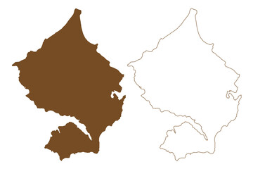 Natuna Besar island (Republic of Indonesia, Pulau Bunguran Besar, Riau Islands) map vector illustration, scribble sketch Great Bunguran, Great Natuna Island map