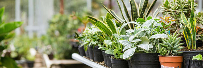 plants in a pot, nursery shop horizontal banner