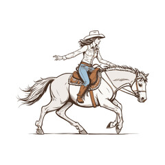 Cowgirl Riding a Galloping Horse Illustration