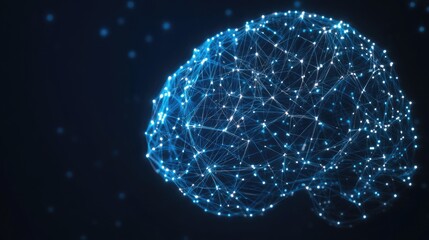A futuristic brain formed by interconnected data nodes, with clear space around it for text.