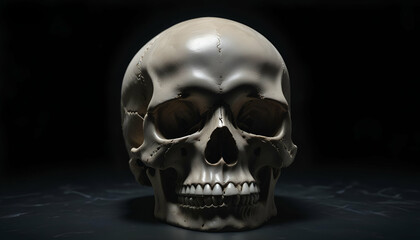 Striking Skull Image on Black Background with Professional Studio Lighting – Perfect for Dark-Themed Advertising, High-Quality Grading, and Copy Space for Creative Design