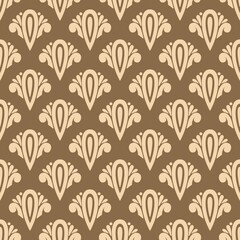 Traditional floral damask in beige and cherry wood colours