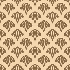 Traditional floral damask in beige and cherry wood colours