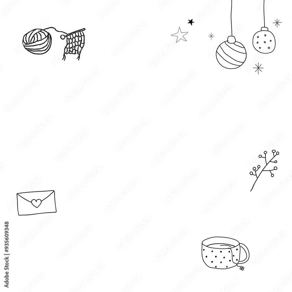 Wall mural Hand drawn lifestyle frame png cute winter doodle illustration