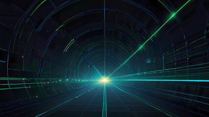 Obraz premium A flat vector background depicting a tunnel formed by rotating blue and green laser beams, creating a sense of depth and motion