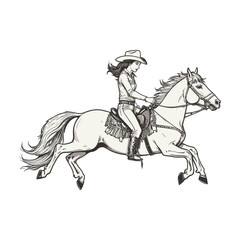 Fototapeta premium Graceful Cowgirl Riding a Leaping Horse Illustration