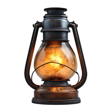 old oil lamp png. lantern with glowing light inside isolated. antique lantern png