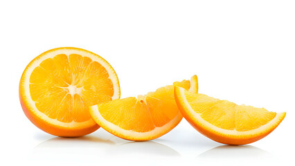 Fototapeta premium flying orange fruit slices isolated on white background