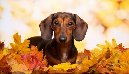 dachshund dog in autumn leaves