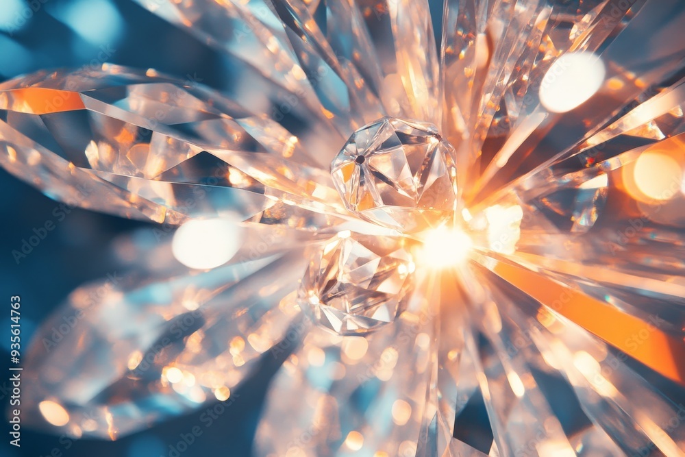 Poster artistic capture of elegant crystal structures illuminated with a vibrant lighting effect, showcasin