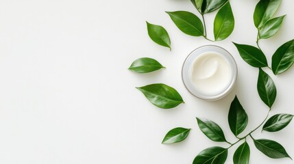 Natural Beauty Cream with Green Leaves