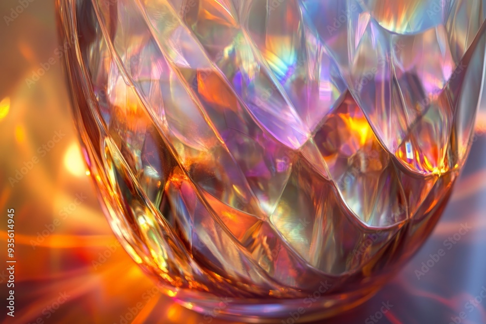 Poster a close-up of a stunning glass bowl showcasing colorful light reflections that create a mesmerizing 