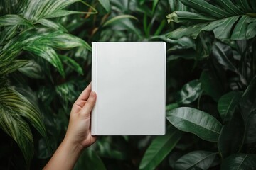 Blank Book Mockup Against Lush Greenery