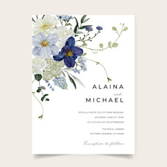 Bohemian Blue Wedding Invitation