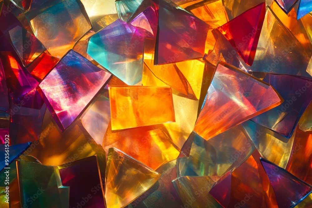 Fototapete an intricate abstract mosaic featuring an array of colorful glass shards and fragments, creating a v
