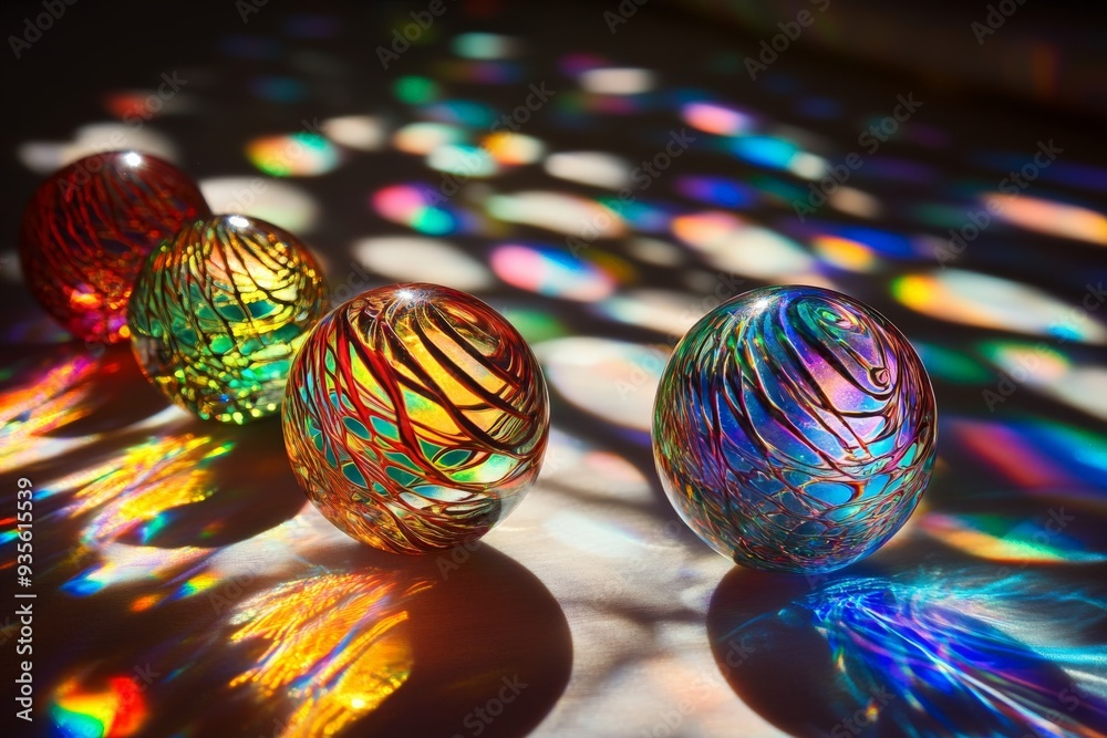 Leinwandbilder an image of vibrant glass marbles creating intricate light patterns. the image showcases the marbles