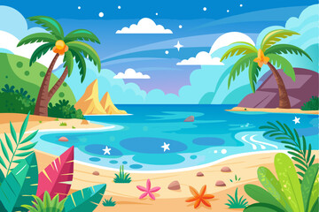 Tropical Beach Scene with Palm Trees and Turquoise Water