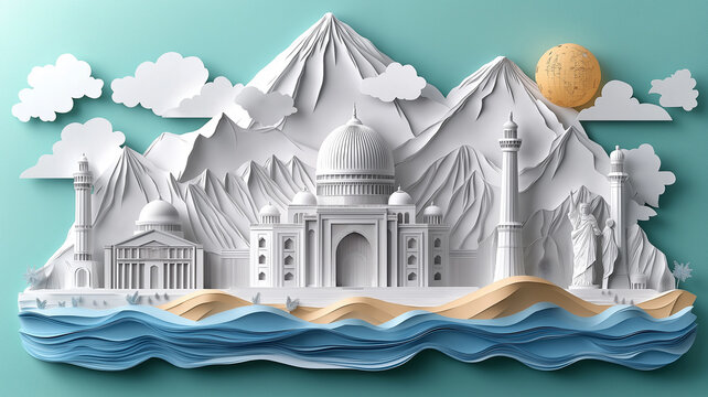 Colorful Papercut Skyline of Famous Landmarks