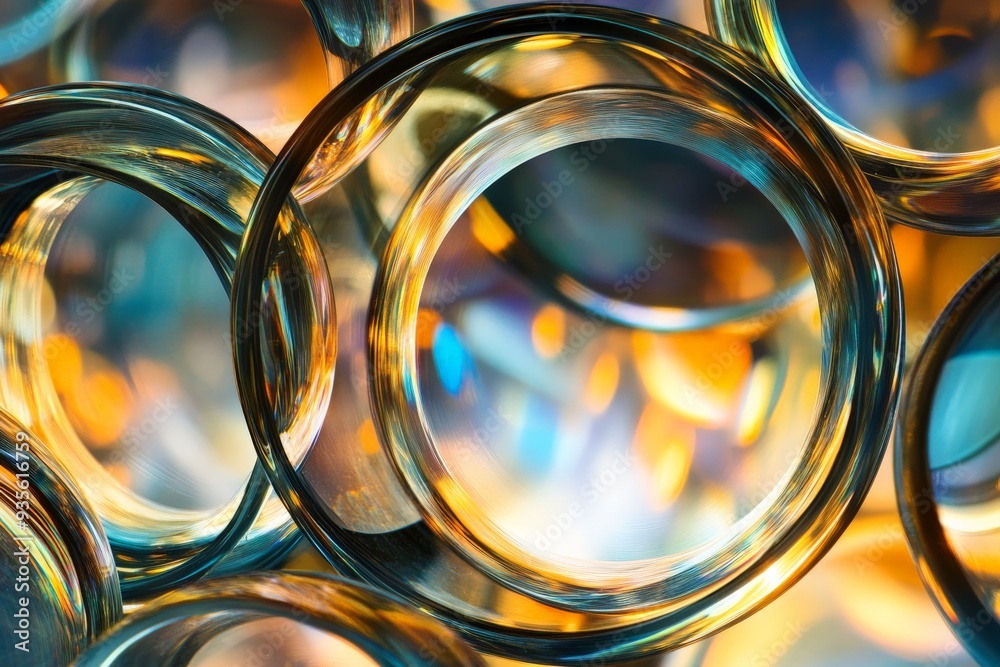 Leinwandbilder illuminated abstract rings showcasing a blend of vibrant colors and reflections, presenting an intri