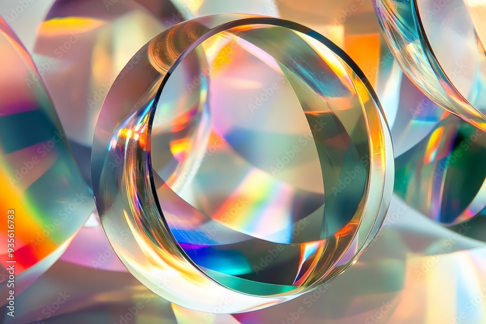 Poster Abstract bands of light bend into colorful and playful shapes, casting beautiful reflections and vibrant hues, creating a lively and creative visual experience of modernism.
