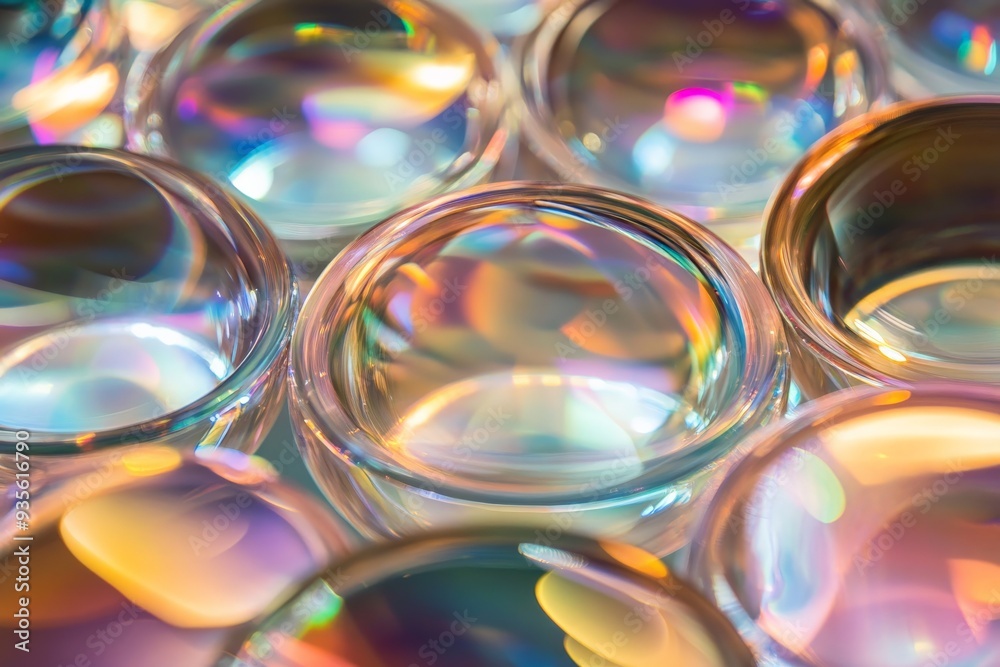 Leinwandbilder a stunning display of iridescent circles that reflect light in vibrant colors, capturing a mesmerizi