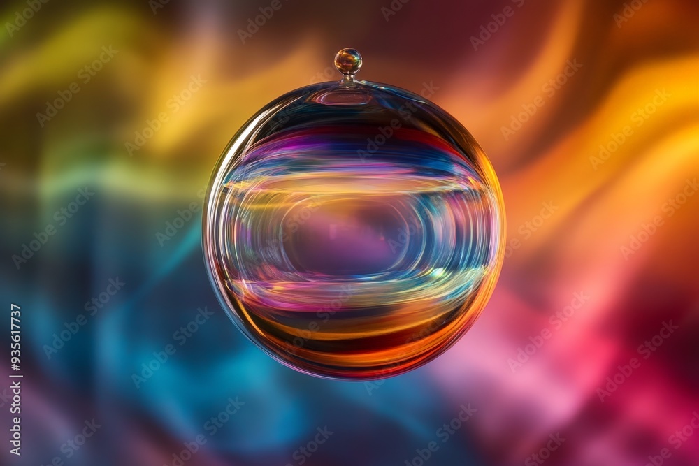 Poster a glass sphere displays colorful light reflections and swirls against a vibrant background, creating