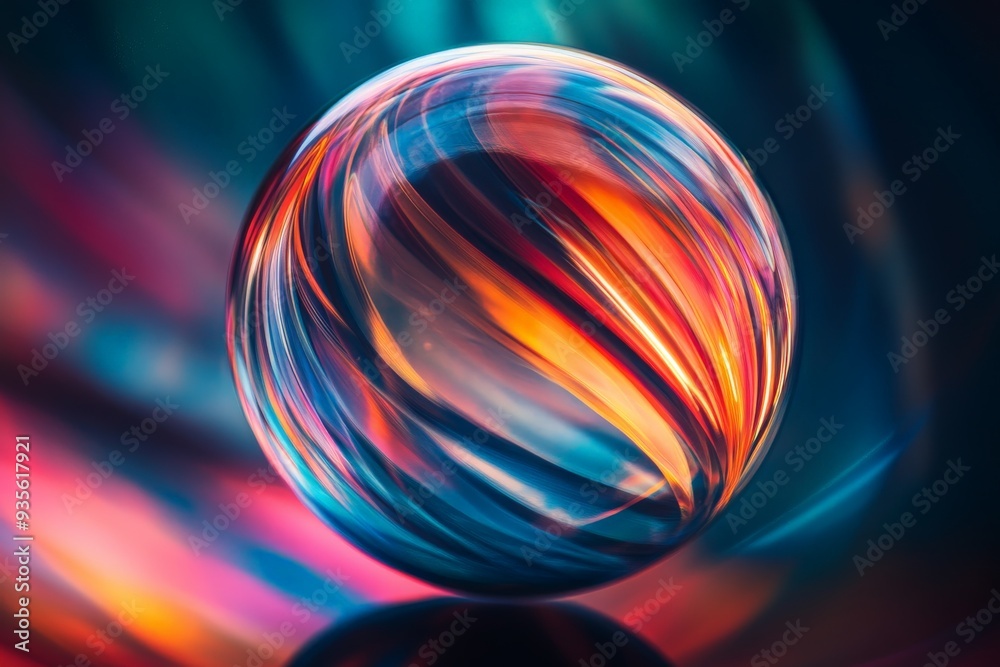 Fototapete a glowing sphere featuring swirling patterns of blue and orange colors, radiating vibrant light, cre